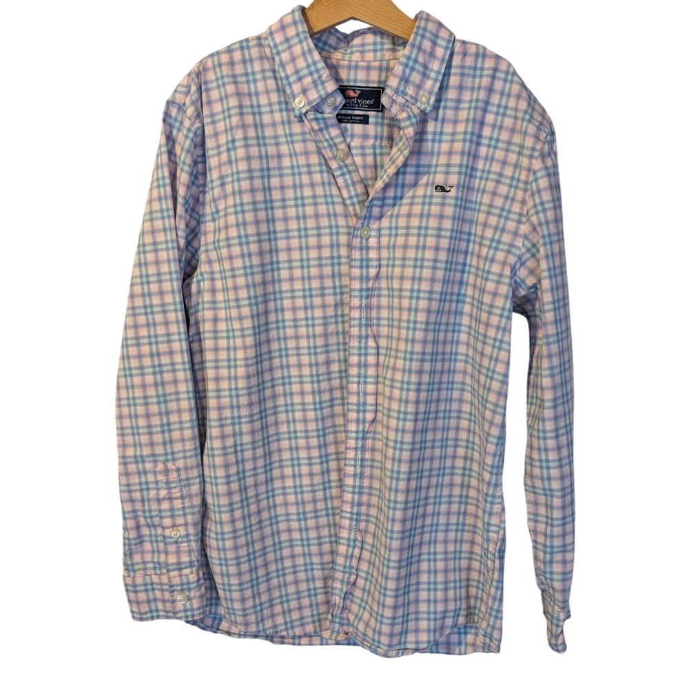 Vineyard Vines Kids‎ Boys Plaid Whale Button Down Shirt 12-14 Preppy Coastal
